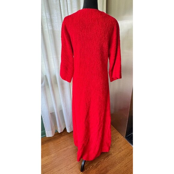 Vintage 70s maxi dress, red kaftan robe, wide flared sleeves, wool blend - Picture 6 of 9